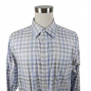 Egara Mens Stretch Non Iron Slim Fit Button Up Gray Light Blue Plaid Shirt XL